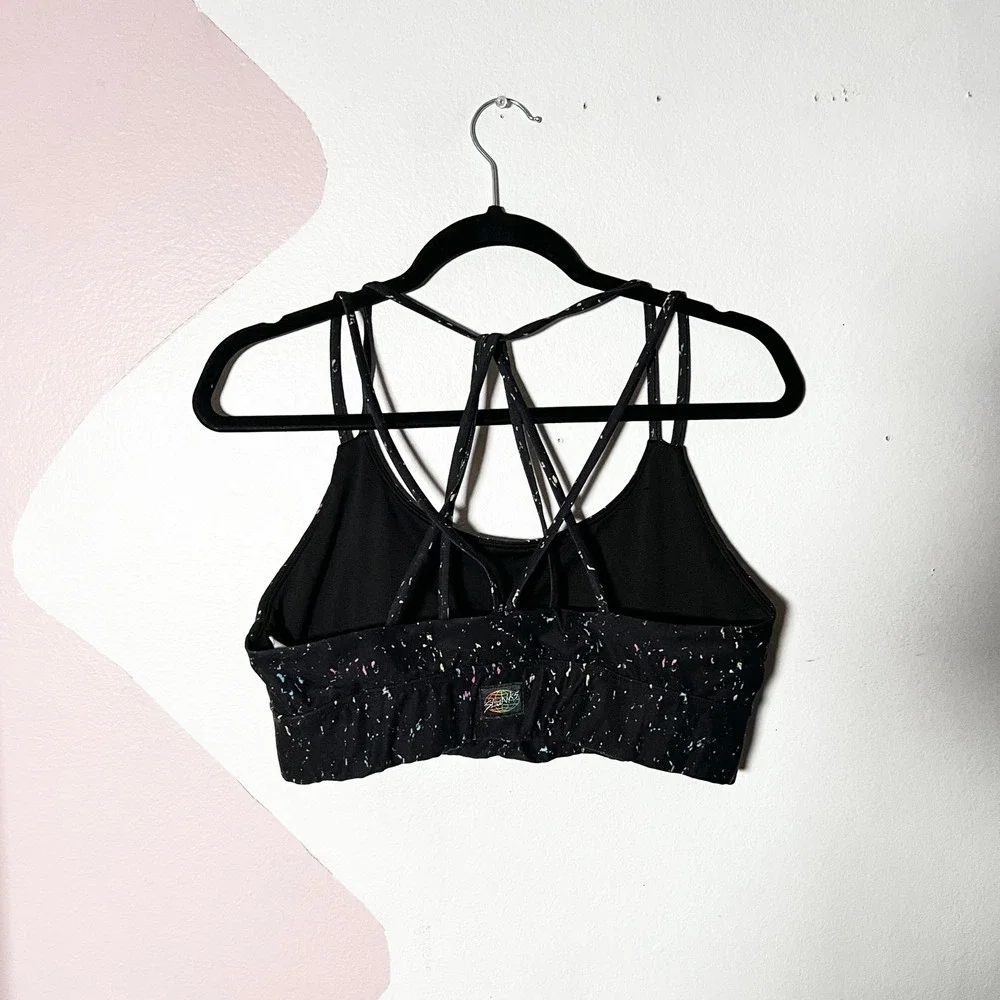 Slunks Sports Bra Womens XL Black Splatter Strappy High Impact